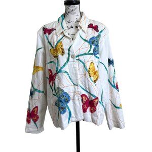 Vintage Hona To Be Butterfly Print Jacket Blazer Women's Size M Cotton White